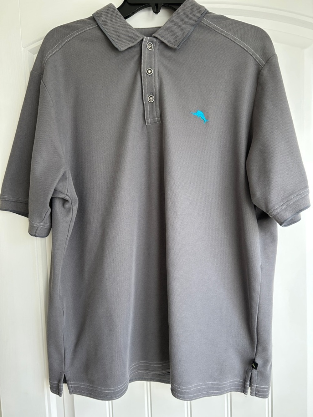 Tommy Bahama Gray Polo with Teal Dolphin Logo